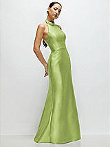 Side View Thumbnail - Mojito High-Neck Halter Open-Back Satin Trumpet Dress