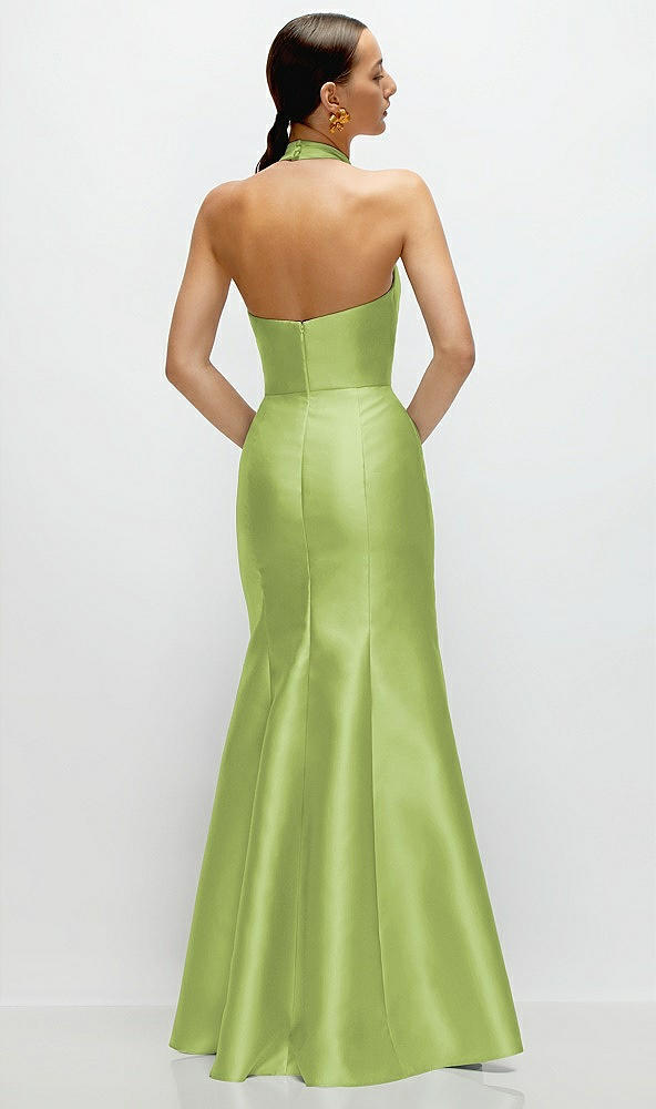 Back View - Mojito High-Neck Halter Open-Back Satin Trumpet Dress