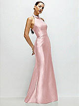 Side View Thumbnail - Ballet Pink High-Neck Halter Open-Back Satin Trumpet Dress