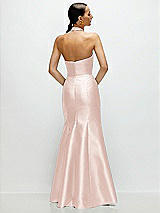 Rear View Thumbnail - Blush High-Neck Halter Open-Back Satin Trumpet Dress