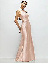 Side View Thumbnail - Cameo High-Neck Halter Open-Back Satin Trumpet Dress
