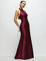 Side View Thumbnail - Cabernet High-Neck Halter Open-Back Satin Trumpet Dress