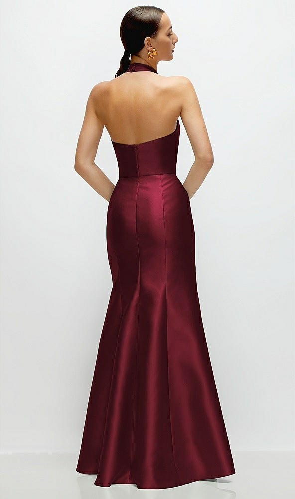 Back View - Cabernet High-Neck Halter Open-Back Satin Trumpet Dress