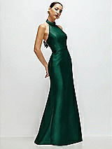 Side View Thumbnail - Hunter Green High-Neck Halter Open-Back Satin Trumpet Dress