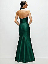 Rear View Thumbnail - Hunter Green High-Neck Halter Open-Back Satin Trumpet Dress