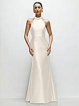 Front View Thumbnail - Ivory High-Neck Halter Open-Back Satin Trumpet Dress