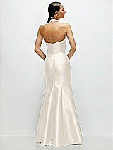 Rear View Thumbnail - Ivory High-Neck Halter Open-Back Satin Trumpet Dress