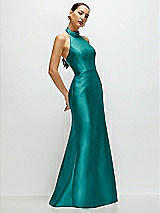 Side View Thumbnail - Jade High-Neck Halter Open-Back Satin Trumpet Dress