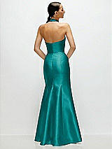 Rear View Thumbnail - Jade High-Neck Halter Open-Back Satin Trumpet Dress