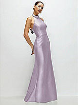 Side View Thumbnail - Lilac Haze High-Neck Halter Open-Back Satin Trumpet Dress