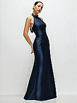 Side View Thumbnail - Midnight Navy High-Neck Halter Open-Back Satin Trumpet Dress