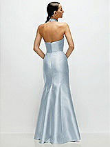 Rear View Thumbnail - Mist High-Neck Halter Open-Back Satin Trumpet Dress