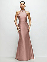 Front View Thumbnail - Neu Nude High-Neck Halter Open-Back Satin Trumpet Dress