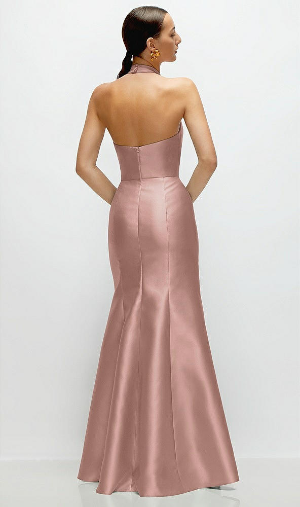Back View - Neu Nude High-Neck Halter Open-Back Satin Trumpet Dress