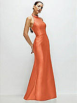 Side View Thumbnail - Portofino Orange High-Neck Halter Open-Back Satin Trumpet Dress