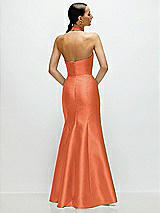 Rear View Thumbnail - Portofino Orange High-Neck Halter Open-Back Satin Trumpet Dress