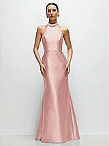 Front View Thumbnail - Rose High-Neck Halter Open-Back Satin Trumpet Dress