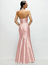 Rear View Thumbnail - Rose High-Neck Halter Open-Back Satin Trumpet Dress