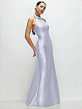 Side View Thumbnail - Silver Dove High-Neck Halter Open-Back Satin Trumpet Dress