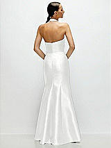 Rear View Thumbnail - White High-Neck Halter Open-Back Satin Trumpet Dress