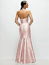 Rear View Thumbnail - Bow And Blossom Print High-Neck Halter Open-Back Floral Satin Trumpet Dress