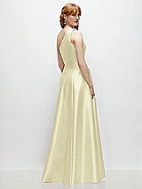 Rear View Thumbnail - Butter Yellow One-Shoulder Full A-Line Satin Gown with Handworked Floral Appliqué