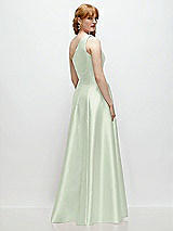 Rear View Thumbnail - Mint Green One-Shoulder Full A-Line Satin Gown with Handworked Floral Appliqué