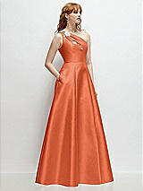 Side View Thumbnail - Portofino Orange One-Shoulder Full A-Line Satin Gown with Handworked Floral Appliqué