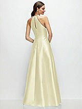 Rear View Thumbnail - Butter Yellow Jewel Neck Halter Full A-Line Satin Maxi Dress