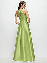 Rear View Thumbnail - Mojito Jewel Neck Halter Full A-Line Satin Maxi Dress