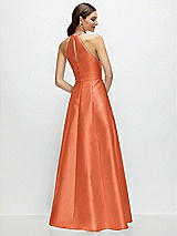 Rear View Thumbnail - Portofino Orange Jewel Neck Halter Full A-Line Satin Maxi Dress