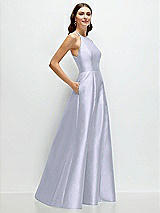 Side View Thumbnail - Silver Dove Jewel Neck Halter Full A-Line Satin Maxi Dress