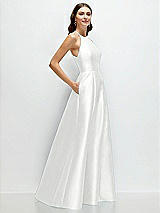 Side View Thumbnail - White Jewel Neck Halter Full A-Line Satin Maxi Dress