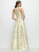 Rear View Thumbnail - Butter Yellow Floral Jewel Neck Halter Full A-Line Satin Floral Maxi Dress
