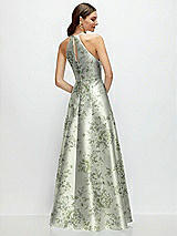 Rear View Thumbnail - Sage Cottage Rose Jewel Neck Halter Full A-Line Satin Floral Maxi Dress