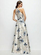Rear View Thumbnail - Inkwash Blue Floral Jewel Neck Halter Full A-Line Satin Floral Maxi Dress