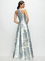 Rear View Thumbnail - Porcelain Blue Seraphina Floral Jewel Neck Halter Full A-Line Satin Floral Maxi Dress