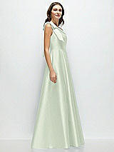 Side View Thumbnail - Mint Green Bow One-Shoulder Full A-Line Satin Maxi Dress