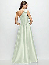 Rear View Thumbnail - Mint Green Bow One-Shoulder Full A-Line Satin Maxi Dress