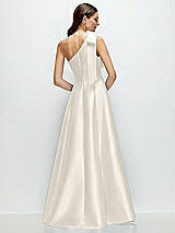 Rear View Thumbnail - Ivory Bow One-Shoulder Full A-Line Satin Maxi Dress