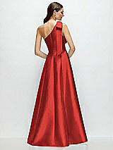 Rear View Thumbnail - Poppy Red Bow One-Shoulder Full A-Line Satin Maxi Dress