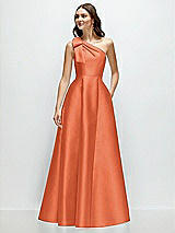 Front View Thumbnail - Portofino Orange Bow One-Shoulder Full A-Line Satin Maxi Dress