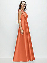 Side View Thumbnail - Portofino Orange Bow One-Shoulder Full A-Line Satin Maxi Dress