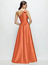Rear View Thumbnail - Portofino Orange Bow One-Shoulder Full A-Line Satin Maxi Dress