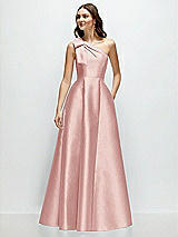 Front View Thumbnail - Rose Bow One-Shoulder Full A-Line Satin Maxi Dress
