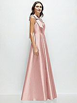 Side View Thumbnail - Rose Bow One-Shoulder Full A-Line Satin Maxi Dress