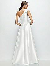 Rear View Thumbnail - White Bow One-Shoulder Full A-Line Satin Maxi Dress