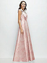 Side View Thumbnail - Bow And Blossom Print Bow One-Shoulder Full A-Line Floral Satin Maxi Dress