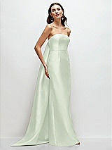 Front View Thumbnail - Mint Green Strapless Satin Column Dress with Removeable Watteau Train