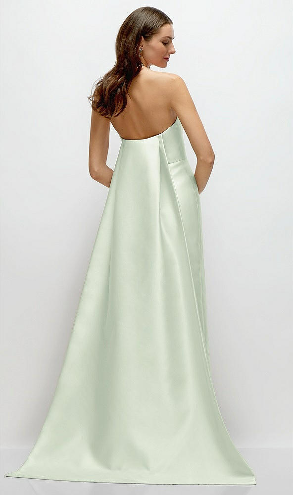 Back View - Mint Green Strapless Satin Column Dress with Removeable Watteau Train